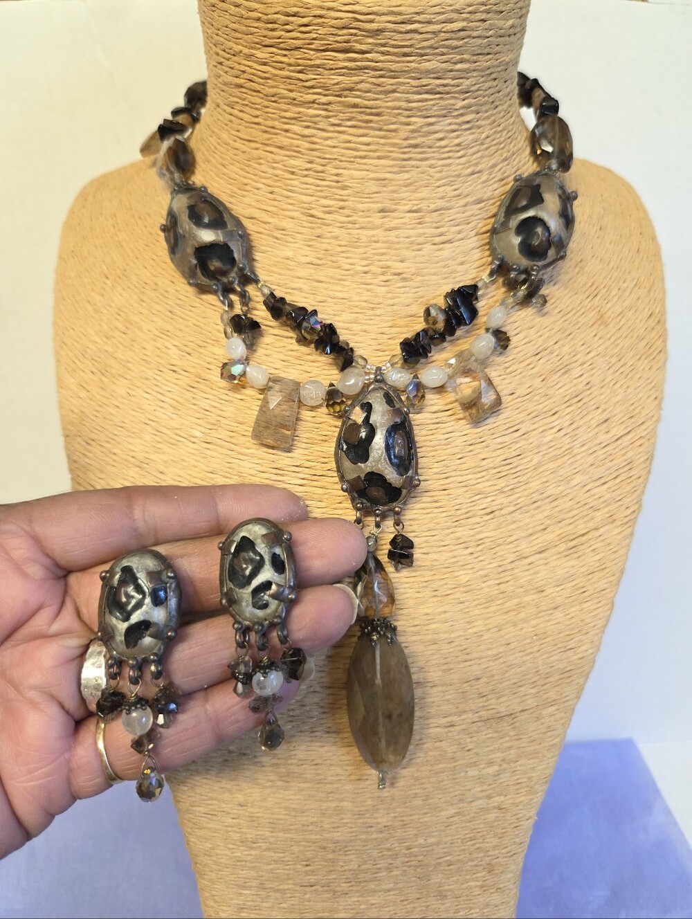 Vintage 80s Maya Evangelista Hand-crafted Artisan Statement Necklace & Earrings
